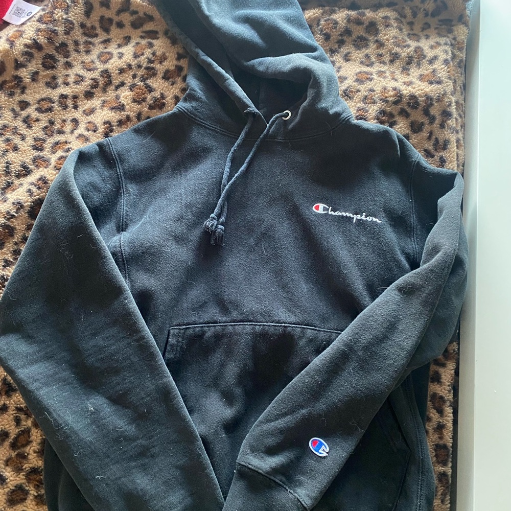 Champion Black Pullover Hoodie with Embroidered Script